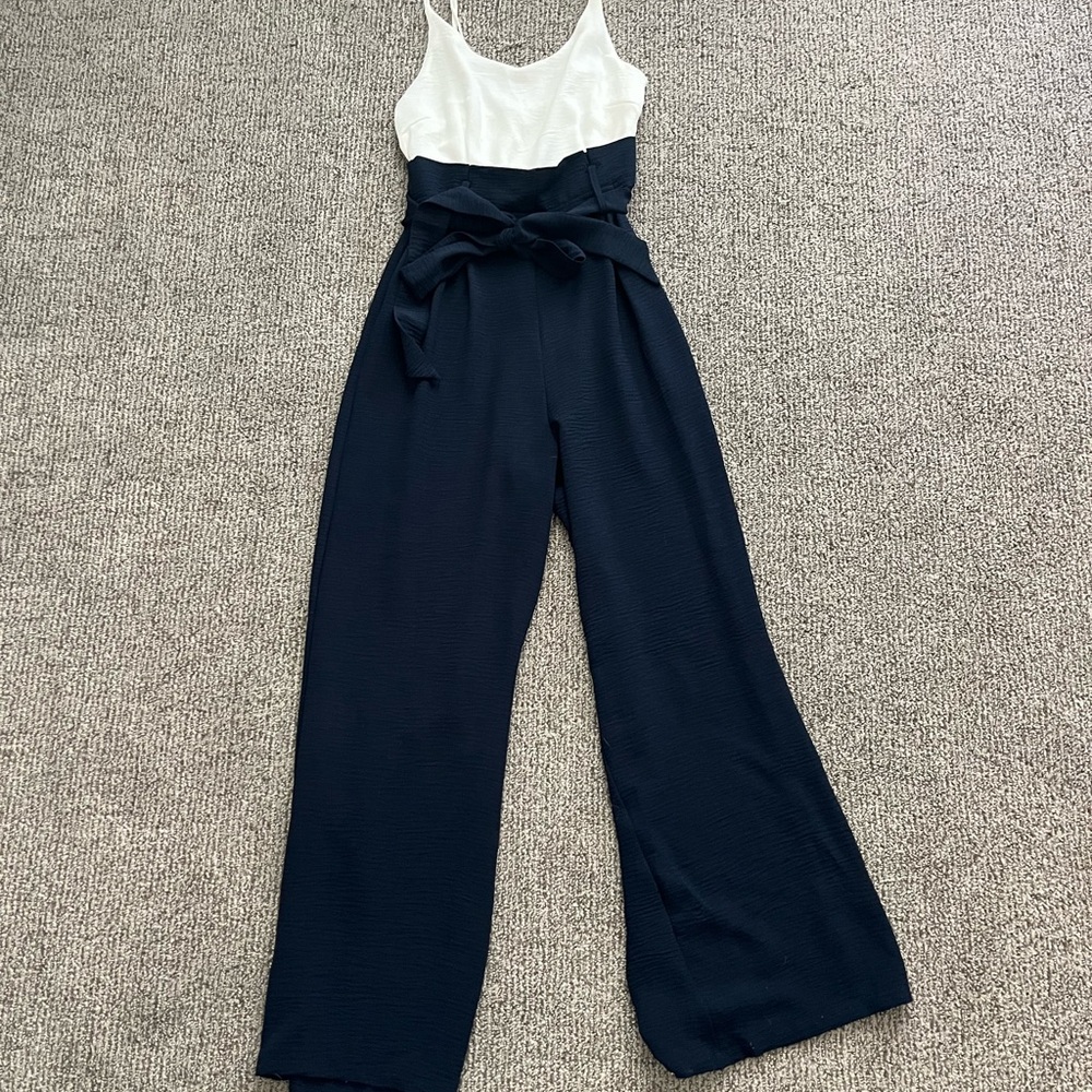 Altar'd State Blue and White Jumpsuit with Palazzo Legs